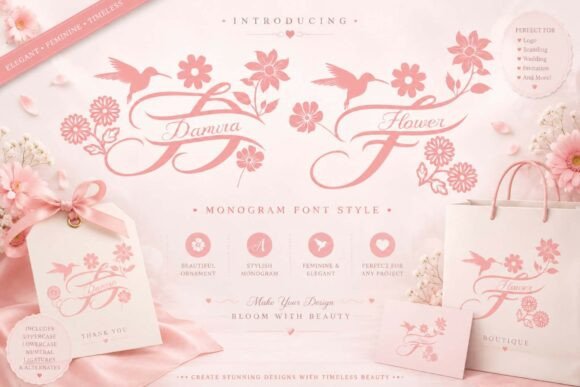 Damira Flower Monogram Font for Seasonal Campaigns